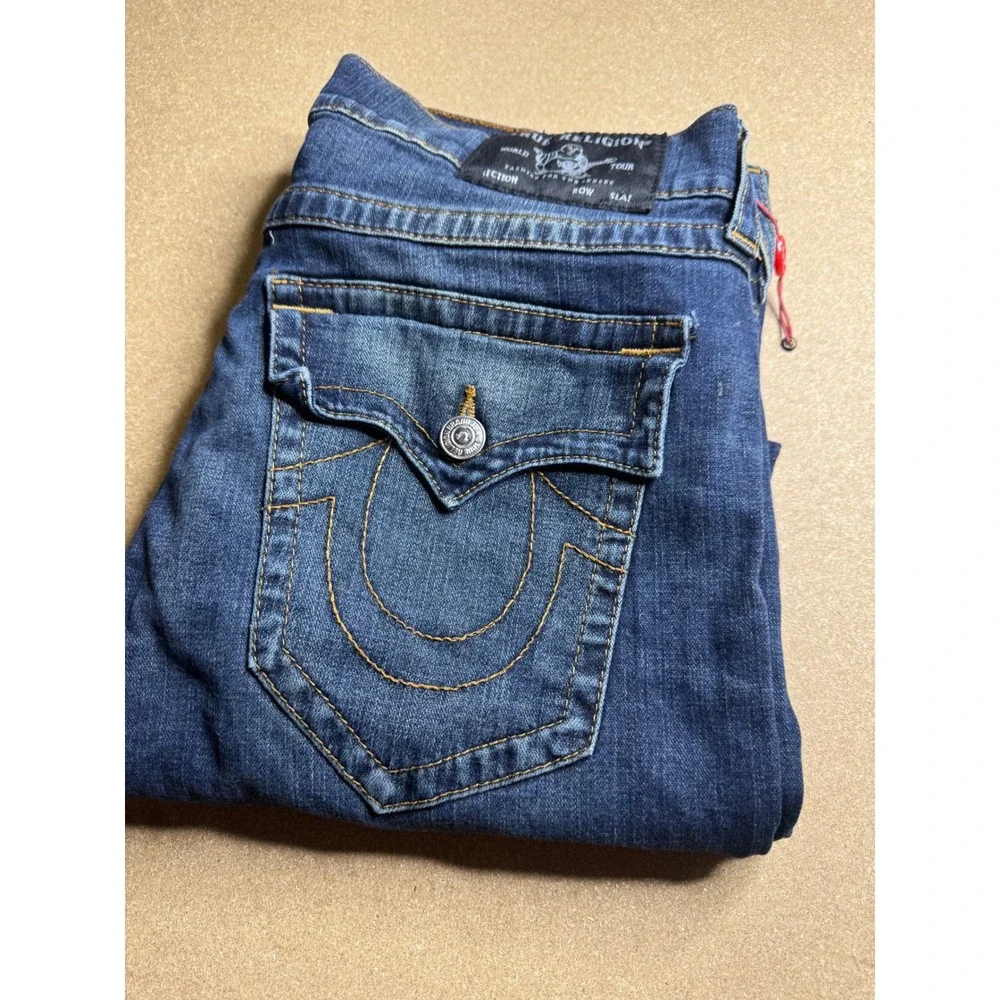 True Religion Ricky Relaxed Straight Jeans Men 34 Dark Wash Blue Denim 31 Inseam